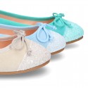 New GLITTER Soft suede leather ballet flats with adjustable ribbon.