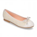 New GLITTER Soft suede leather ballet flats with adjustable ribbon.