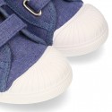 New Canvas Sneaker shoes in JEANS color with toe cap and double velcro strap.