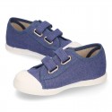 New Canvas Sneaker shoes in JEANS color with toe cap and double velcro strap.