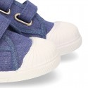 New Canvas Sneaker shoes in JEANS color with toe cap and double velcro strap.