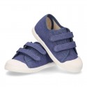 New Canvas Sneaker shoes in JEANS color with toe cap and double velcro strap.