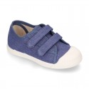 New Canvas Sneaker shoes in JEANS color with toe cap and double velcro strap.