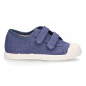 New Canvas Sneaker shoes in JEANS color with toe cap and double velcro strap.