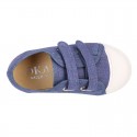 New Canvas Sneaker shoes in JEANS color with toe cap and double velcro strap.