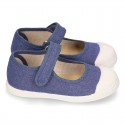 New Cotton canvas Mary Jane shoes in JEANS color with toe cap.