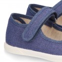 New Cotton canvas Mary Jane shoes in JEANS color with toe cap.