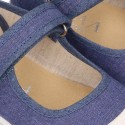 New Cotton canvas Mary Jane shoes in JEANS color with toe cap.