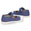 New Cotton canvas Mary Jane shoes in JEANS color with toe cap.