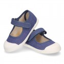 New Cotton canvas Mary Jane shoes in JEANS color with toe cap.