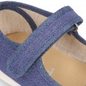 New Cotton canvas Mary Jane shoes in JEANS color with toe cap.