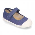 New Cotton canvas Mary Jane shoes in JEANS color with toe cap.