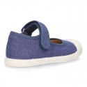 New Cotton canvas Mary Jane shoes in JEANS color with toe cap.