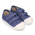 New Canvas Sneaker shoes in JEANS color with toe cap and double velcro strap.