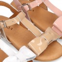 PATENT Leather Sandal shoes with big bow for toddler girls.