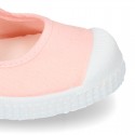 New Cotton canvas Mary Janes Bamba type shoes with velcro strap and toe cap.