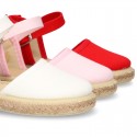 Cotton canvas little espadrille shoes with RIBBON design for girls.