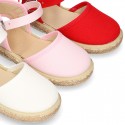 Cotton canvas little espadrille shoes with RIBBON design for girls.