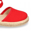 Cotton canvas little espadrille shoes with RIBBON design for girls.