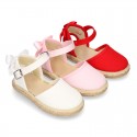 Cotton canvas little espadrille shoes with RIBBON design for girls.