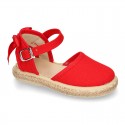 Cotton canvas little espadrille shoes with RIBBON design for girls.