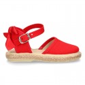 Cotton canvas little espadrille shoes with RIBBON design for girls.