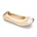 Classic suede leather ballet flat shoes with elastic band and METAL toe cap.