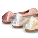 Classic suede leather ballet flat shoes with elastic band and METAL toe cap.