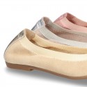 Classic suede leather ballet flat shoes with elastic band and METAL toe cap.