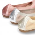 Classic suede leather ballet flat shoes with elastic band and METAL toe cap.