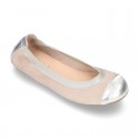 Classic suede leather ballet flat shoes with elastic band and METAL toe cap.