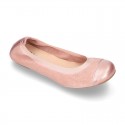 Classic suede leather ballet flat shoes with elastic band and METAL toe cap.