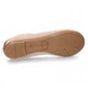 Classic suede leather ballet flat shoes with elastic band and METAL toe cap.