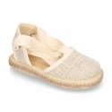 LINEN canvas Dancer style espadrille shoes in NATURAL color.