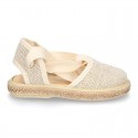 LINEN canvas Dancer style espadrille shoes in NATURAL color.