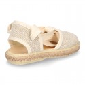 LINEN canvas Dancer style espadrille shoes in NATURAL color.