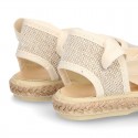 LINEN canvas Dancer style espadrille shoes in NATURAL color.