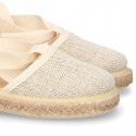 LINEN canvas Dancer style espadrille shoes in NATURAL color.