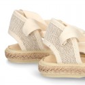 LINEN canvas Dancer style espadrille shoes in NATURAL color.