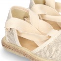 LINEN canvas Dancer style espadrille shoes in NATURAL color.