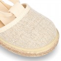 LINEN canvas Dancer style espadrille shoes in NATURAL color.