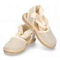 LINEN canvas Dancer style espadrille shoes in NATURAL color.