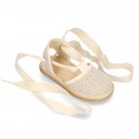 LINEN canvas Dancer style espadrille shoes in NATURAL color.