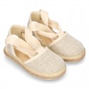 LINEN canvas Dancer style espadrille shoes in NATURAL color.