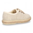 LINEN canvas Laces up style espadrille shoes in NATURAL color.