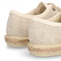 LINEN canvas Laces up style espadrille shoes in NATURAL color.