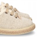 LINEN canvas Laces up style espadrille shoes in NATURAL color.