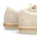 LINEN canvas Laces up style espadrille shoes in NATURAL color.