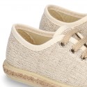 LINEN canvas Laces up style espadrille shoes in NATURAL color.