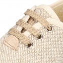 LINEN canvas Laces up style espadrille shoes in NATURAL color.